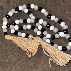 Black, White, and Gray Beaded Necklace with Tassels